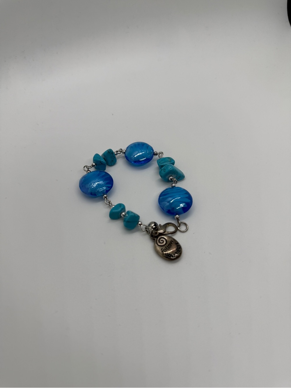 Blue Bead Charm Bracelet - Turquoise and Ocean Blue